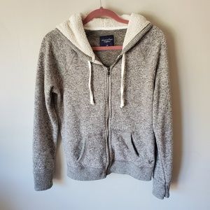 American Eagle Outfitters Gray Zip Fuzzy Hoodie
